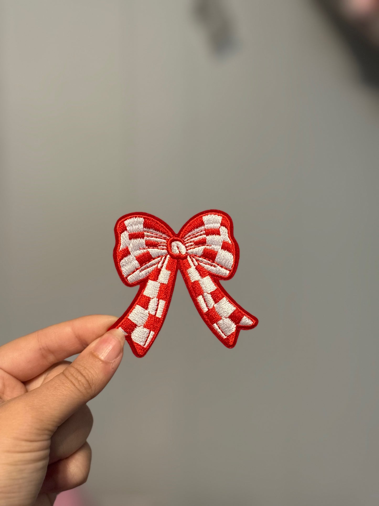 Red Checkered Bow Patch