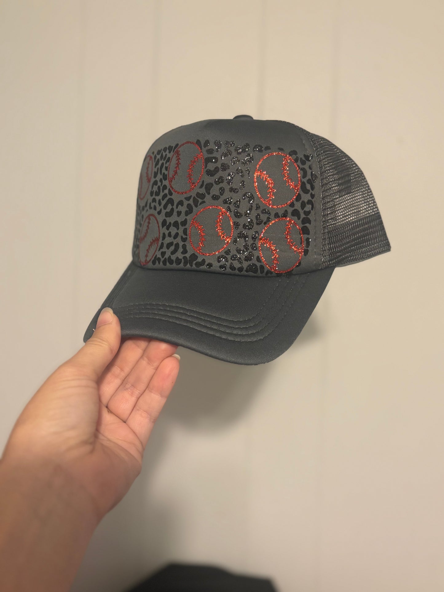 Charcoal with Red Glitter Baseball Hat