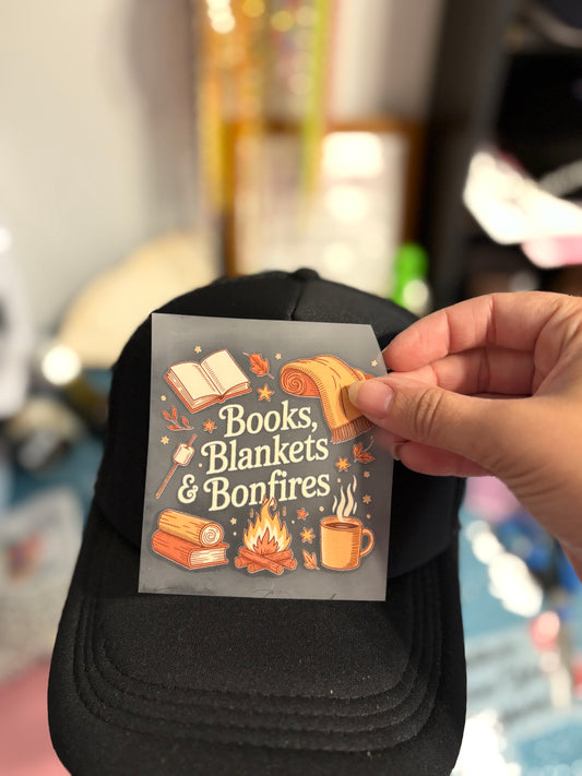 Pumpkins, blankets & bonfire print + hat