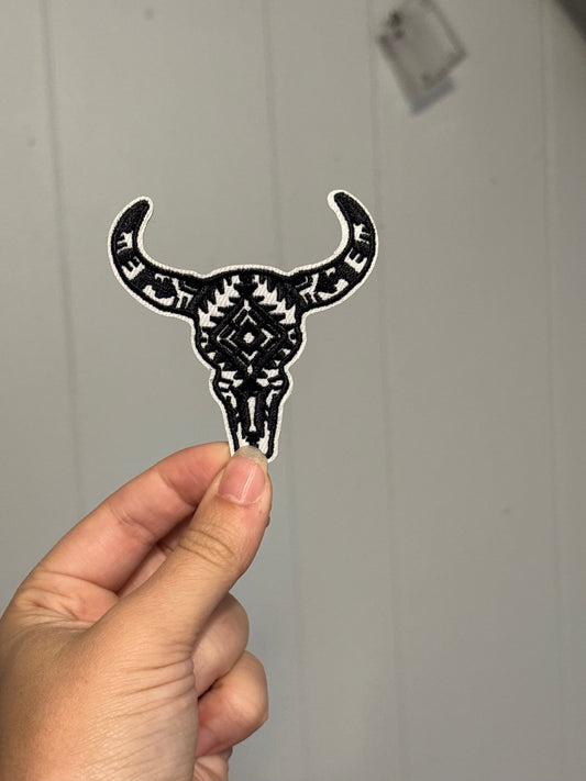 Black and White Aztec Skull Patch