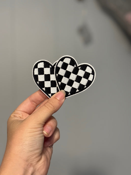 Black and White Checkered Heart Patch