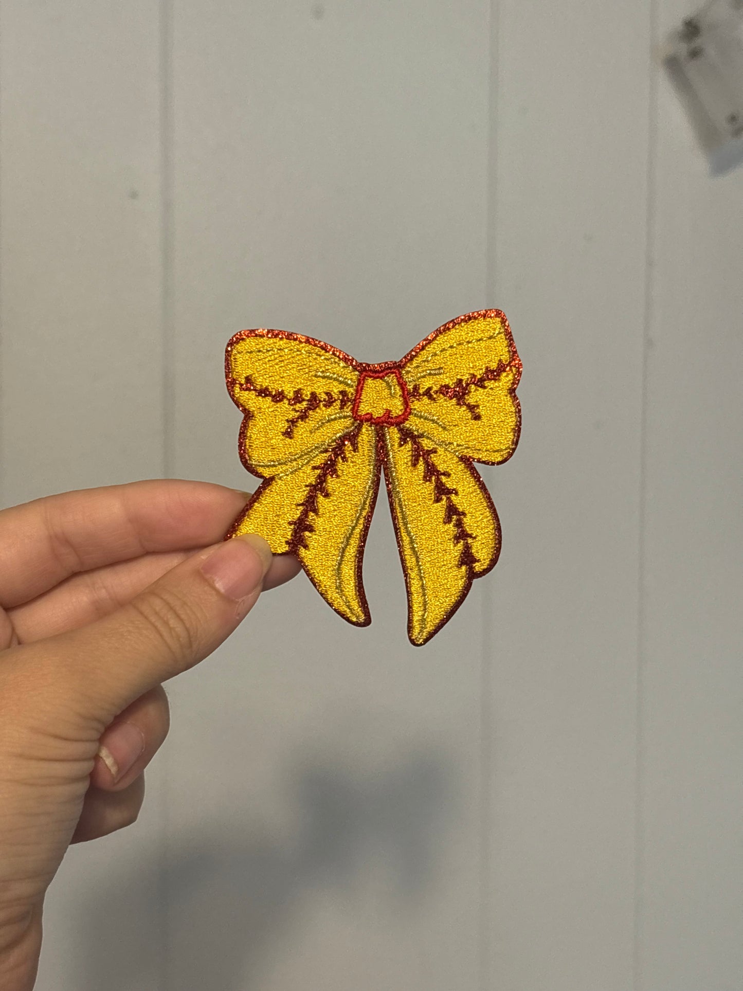 Glitter Softball Bow Patch