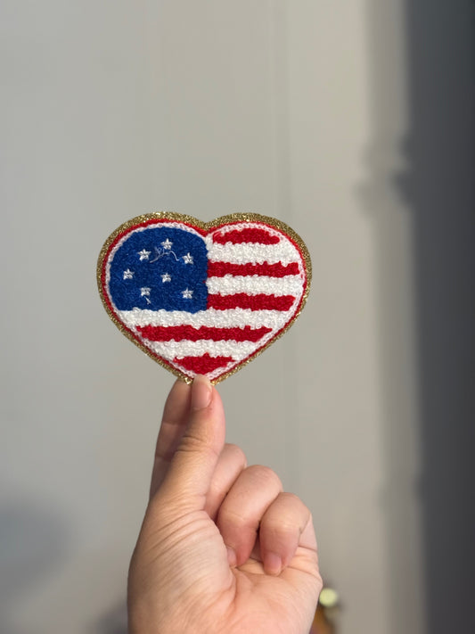 Chenille Flag Heart Patch
