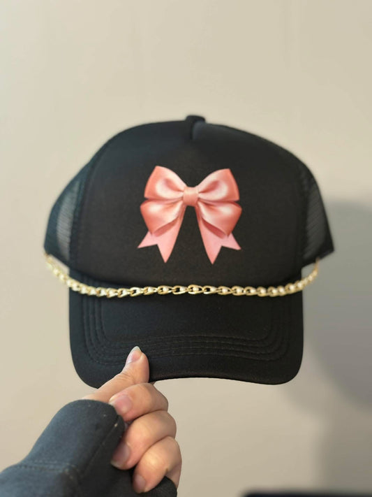 Pink Bow + Pearl Chain Hat