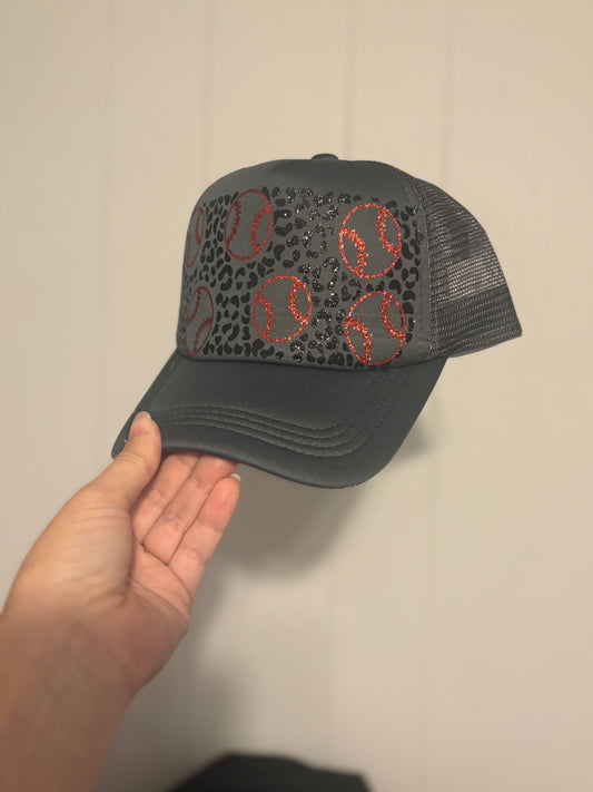 Charcoal with Red Glitter Baseball Hat